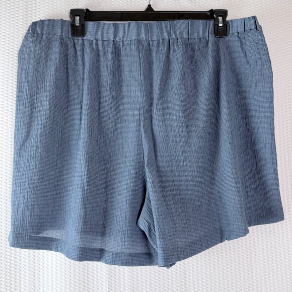 Womens 5XL Blue Crinkle Textured Button Down Shirt Shorts Set Relaxed Vacation - Picture 6 of 10